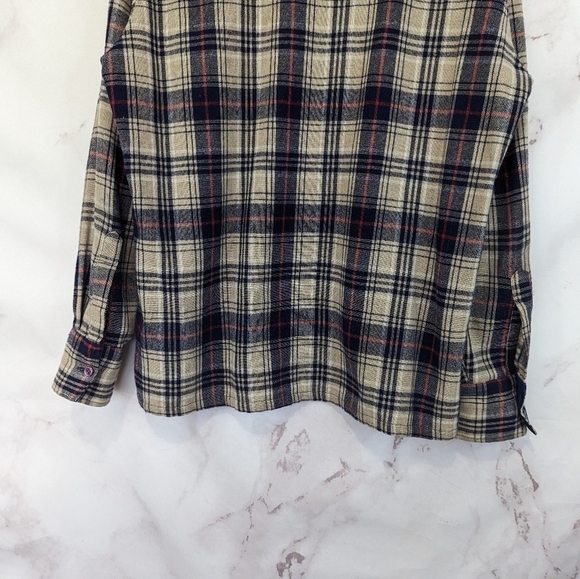 Vintage Wool Shirt Mens Medium Button Up 60's Plaid Brewster West Tan Brown Long - Picture 8 of 16